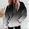 Sweats à capuche pour femmes Femmes Automne Hiver Sweat à capuche Couleur Assortie Dégradé À Capuche Lâche Épais Doux Chaud Manches Longues Poignet Élastique Poche Patch Mid Le