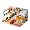 Doll House Accessories Diy Dollhouse Woode Houses Miniature with Furniture Kit Casa Music Led Toys for Children Födelsedagspresenter L031 231012