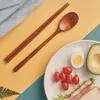 Besteck-Sets, chinesische Essstäbchen, Geschirr, Holzbesteck mit Löffel, Stoffbeutel, umweltfreundliches tragbares Reiseset