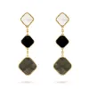 Blue Onyx Full Diamond Clover Earrings Designer Mother-of-Pearl Dangle Earrings 세련되고 고급스러운 웨딩 주얼리 고품질 및 Colourfast