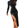 Vestidos casuais chronstyle sexy mulheres alta divisão vestido longo manga pescoço sólido noite lado recorte bodycon feminino vestidos 2023