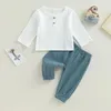 Ensembles de vêtements 2 pièces printemps automne bébé garçon vêtements ensemble couleur unie à manches longues T-shirt pantalon coton lin tenue en bas âge