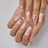 False Nails Long Gradient Tulip Retro Flower Nail Art Finished Press On With Glue Chinese Ins Style Charm Elegant Woman