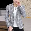 Erkek Suit Blazers Erkekler Blazer İngiliz Tarzı Sıradan İnce Fit Takım Ceket Erkek Ekose Blazers Tek Düğme Erkekler Kat Terno Maskulino Plus Boyut 3XL 231011