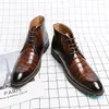 Boots Pointed Toe Leather Fashion High Top Shoes Men 2023 Lace-Up Male Ankle Brand