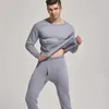 Roupa interior térmica masculina conjunto de pijamas de poliéster quente longo johns sólido mais veludo macio inverno grosso alto elástico