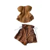 Kvinnors träningsdräkter Fashion Spicy Girls Chest Pad Pad blixtlås Slim Fit Tassel Tank Top Two Piece Set High midje Leopard Print Drawstring Shorts