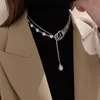 Hänge halsband mode smycken strass Tassel bälte flerskikts klavikel kristall halsband knapp lång kedja choker