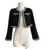 Arbetsklänningar Kvinnor Fashion Black Tweed Two Piece Set Elegant Beading O-Neck Short Jacke Coat Bodycon Mini Dress Outfits 2023 Autumn