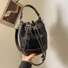 Evening Bags Luxury Designer Bucket Crossbody Bag 2023 Women Drawstring Vintage Handbags High Quality Patchwork Leather Shoulder