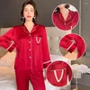 Women's Sleepwear Casual Solid Satin Couple Long Sleeve Shirt Pants Pajama Set Spring Autumn Women Men Homewear Loungewear