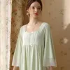 Mulheres sleepwear vintage renda noite vestido outono doce manga cheia camisola princesa algodão longo camisola sexy cor sólida nightwear