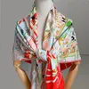 Foulards 135cm Soie Cachemire Écharpe Femmes Roulé À La Main Cheval Aire De Jeux Imprimer Carré Wraps Bandana Grand Hijabs Femme Foulard Châle