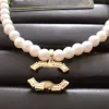 Nowy podwójny literę Diamentowy wisiorek Pendant Projektantka Kobiety Choker Brand Pearl Naszyjnik Wedding G23101211z-6