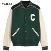 Damenjacken 2023 Winter Sportliche Einreiher V-Ausschnitt Parkas Jacke Für Frauen Brief Drucken Oberbekleidung Mode Baseball Retro Patchwork Mantel 231011