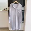 Ropa de dormir para mujer Qweek Modal Camisa Cardigan Soft BasicCasual Rodilla Longitud Vestido de noche Loungewear Coreano