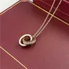 Designer necklace for women Double Ring Necklace Women's Full Diamond Round Cake Love Screw Pendant with Big Collar Chain