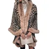 Sjalar vinter tjocka varm poncho päls krage cape coat kvinnor vintage leopard tröja cardigan kvinnlig batwing hylsa sjal 231012