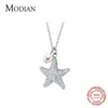 Pendanthalsband Modian Marine Life Justerbart halsband för kvinnor Shiny Zircon Starfish Pearl Sterling Silver 925 Pendant Necklace Fine Jewelry 231012