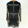도시 섹시 드레스 고품질 EST SS 디자이너 활주로 패션 여성의 긴 슬리브 장거리 메탈릭 구슬 신장한 드레스 231012