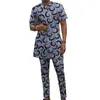 Heren trainingspakken Afrikaanse print korte mouw eenvoudige set bruidegom pak mannelijke Nigeriaanse mode broek sets bruiloft outfits