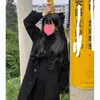 Korecki okładka w stylu koreańskiego czarnego płaszcza średniej długości 2023 roku jesienna i zimowa płaszcz