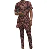 Heren trainingspakken Afrikaanse print korte mouw eenvoudige set bruidegom pak mannelijke Nigeriaanse mode broek sets bruiloft outfits