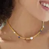 Pendant Necklaces Natural Lapis Lazuli White Shell 925 Silver Gold Plated Pendant Necklace Women Zircon French Luxury Chokers Necklaces 231012