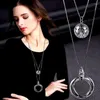 Pendant Necklaces KIOOZOL Circle Round Cubic Zirconia Necklace Rose Gold Silver Color 2 Layers Long Chain Women Fashion Jewelry 389 XS3