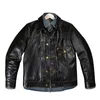 Herren-Leder-Kunstleder YR.Klassische, lässige Denim-Jacke aus echtem 506XX-Leder.Vollnarbiger, schwarz gegerbter Kalbsledermantel. Japanisch 231011