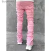 Men's Jeans Men's Skinny Jeans Fringe Hip-hop R Edge Elastic Patch Punk Rock Long Tight Fit Stacked Jeans Denim Pants Blue Pink StreetwearL231011