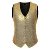 Men's Vests Blue Shiny Sequin Suit Vest Men 2024 Brand Single Breasted Paillette Waistcoat Gilet Homme Wedding Groom Dress