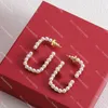 Vintage Pearl Stud Oorbellen Letter Designer Hoop Earring Gold Dangler Verjaardagsfeestje met doos