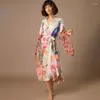 Casual Dresses Beach Kimono For Women Peocock Printed Swimsuit Cover Up Self Belted Wrap Seaside Bathing Suits Beachwear