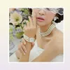 Rhodium Silver Tone Ivorycream Pearl Bridal Sieraden Set Bruiloft Ketting Bracelet en oorbellen Sets9161100