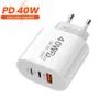 40W Çift PD USB C Duvar Şarj Cihazı 3ports QC3.0 Tip C 3A Hızlı Şarj Şarj Cihazları Güç Adaptörü ABD AB İNGİÇ FUKULARI Xiaomi LG iPhone Samsung S20 S22 Utral Nokia