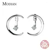 Stud Oorbellen Modian Luxe Maan Zilveren Sieraden Voor Vrouwen Klassieke Crescent Clear Zirkoon Elegante 925 Sterling Fashion