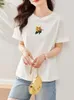 Kvinnors T -skjortor Vimly Flowers Turf Embroidery Summer Shirt for Women Girls 2023 Simple Tee Casual Loose Short Sleeve Cotton Tops