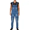 Men's Jeans Street Trendsetter Multi Pocket Suspender Blue Jumpsuit