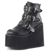 Boots 2023 Winter Buckle Ankel Women Gothic Punk Female Platform Wedges High Heels Pu Botas Mujer