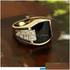 Anillo clásico para hombre Moda Metal Color dorado con incrustaciones de piedra negra Circón Anillos punk para hombres Dhgarden Otmug