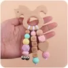 Baby Teether Toys Natural Wooden Silicone Teething Beads Newborn Teeth Practice Food Grade Soother Infant Feeding Cartoon Animals Kids Chew Toy