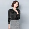 Silk Blouse Woman Designer Ribbon Bow Pink Blouses Long Sleeve Autumn Winter Casual Runway Satin Solid Work Shirt Plus Size Office Ladies Simple Fashion Formal Tops
