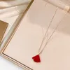 Fashion Luxury Women Gold Necklace Classic Simple Fan-shaped Red Agate with Diamond Inlay Design Charm Noble Designer Exquisite Compact Lady Jewelry Pendant