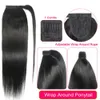 Lace Wigs Straight Drawstring Ponytail Brazilian Straight Human Hair Wrap Around Drawstring Ponytail Remy Clip Ins Human Hair 231012