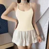 Women's Tanks 2024 Crop Tops Sexy Spaghetti Strap Slim Tank Top Women Built In Bra Off Shoulder Solid Color Sleeveless Camisole Y2K