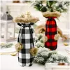 Decorazioni natalizie Buffalo Plaid Bottiglia di vino Er Decorativo Polsino in pelliccia sintetica Porta maglione Borse regalo Ornamento per feste Jk2009Xb Home Gard Dhyo6