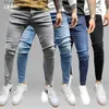 Herr jeans streetwear man casual mager stretch jeans mens denim elastiska midja smala fit pants mode street 2022 vintage män klädsel231011