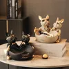 Boîtes à bijoux Lovers Bulldog Statue avec bol boîte de rangement pour clés bijoux bouledogue français Figurine résine maison Table décoration Sulpture 231011