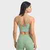 Yoga Outfit Solid Color Fitness Bra Women Double Shoulder Straps Cross Cutout Sports Gym Underwear Tight Crop Top Workout Training Chest Pad